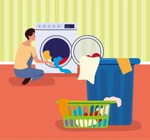 laundry man with wash machine vector