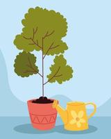 houseplant and watering can vector