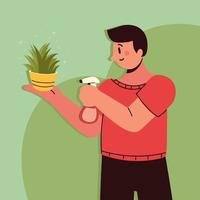 cuidado de plantas de interior de hombre vector