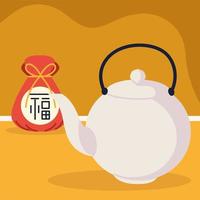 korean gift and teapot vector