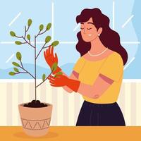 woman caring a plant vector