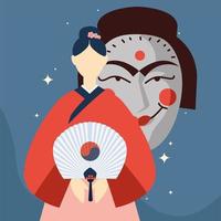 korean woman and mask vector