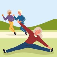 old people making exercise vector