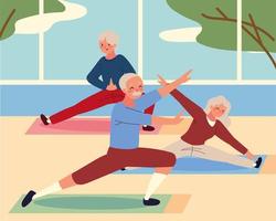 elderly people doing yoga vector