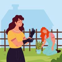 mujeres con planta vector