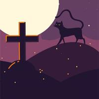 halloween tombstone and cat vector