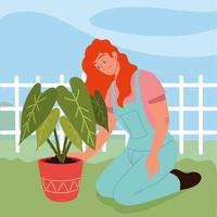 woman with houseplant vector