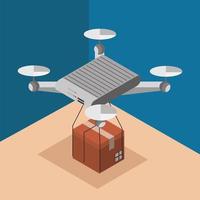 drone with delivering box vector
