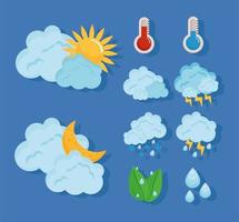 diez iconos de previsión meteorológica vector