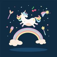 lindo unicornio y arcoiris vector