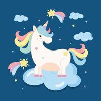 lindo unicornio en el cielo vector