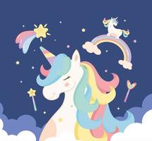 cute unicorns and rainbow vector