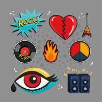 eight rock and roll stickers vector