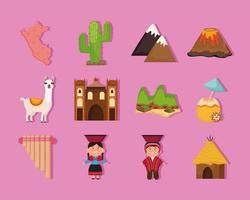 twelve peru country icons vector