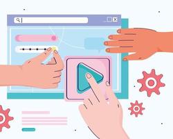 hands with website design vector