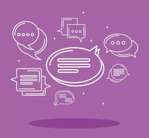 seven purple chat icons vector