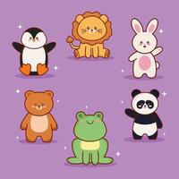 kawaii animales seis personajes vector