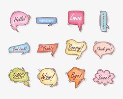 twelve text balloons doodle icons vector