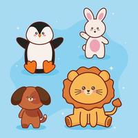 kawaii cuatro animales personajes vector