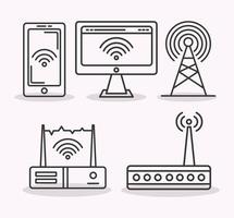 five wireless signal icons vector