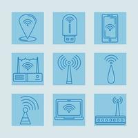 wireless signal nine icons vector