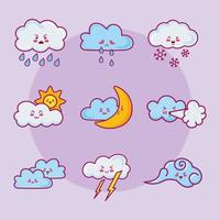 nine kawaii clouds characters vector