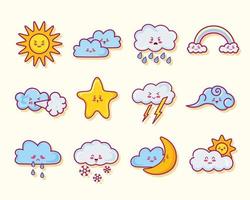 doce personajes de nubes kawaii vector