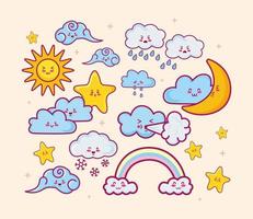 kawaii clouds characters vector