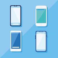four smartphones devices vector