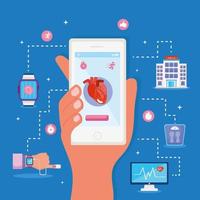 smartphone health monitor vector