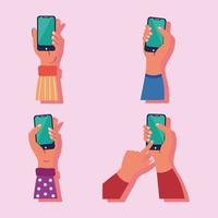 hands using smartphones vector