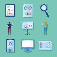 nine analytics graphics icons vector