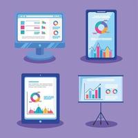 analytics graphics four icons vector