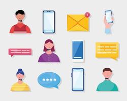 twelve messaging communication icons vector