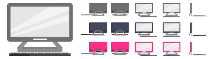 Beautiful modern pc monitor with different position for home and office isolated colorful vector