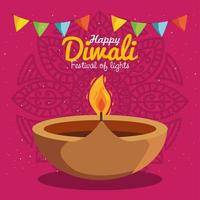 vela de diwali y guirnalda vector