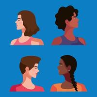 cuatro personajes de mujeres hermosas vector