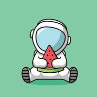 Cute Astronaut Eating Watermelon vector