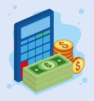 isometric calculator with money vector