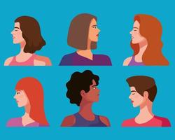 six beautiful women characters vector