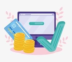 computer with payment icons vector