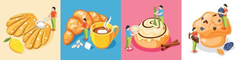 Bakery People Isometric Square Set vector