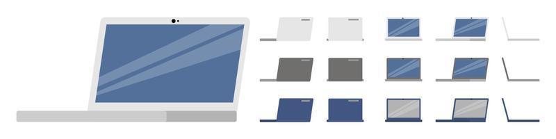 hermosa computadora portátil moderna con diferentes posiciones para el hogar y la oficina aislada con vista diferente colorida vector