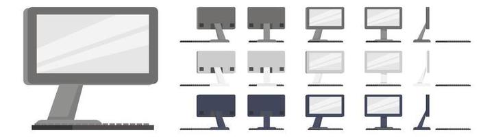 Monitor de pc moderno y colorido con diferentes posiciones para el hogar y la oficina vector