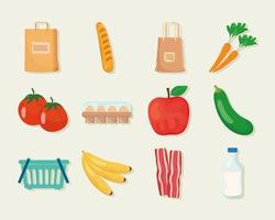 Groceries icon set vector