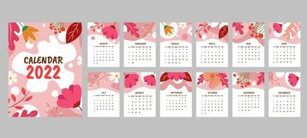 Calendar 2022 Template Design Floral vector