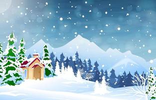 Winter Outdoor Scenery Concept with House in The Forest vector