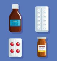 four pharmacy medicine icons vector