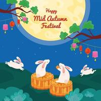 rabbit in mid autumn scene vector