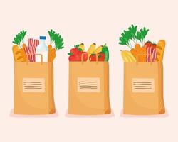 Groceries inside bags set vector